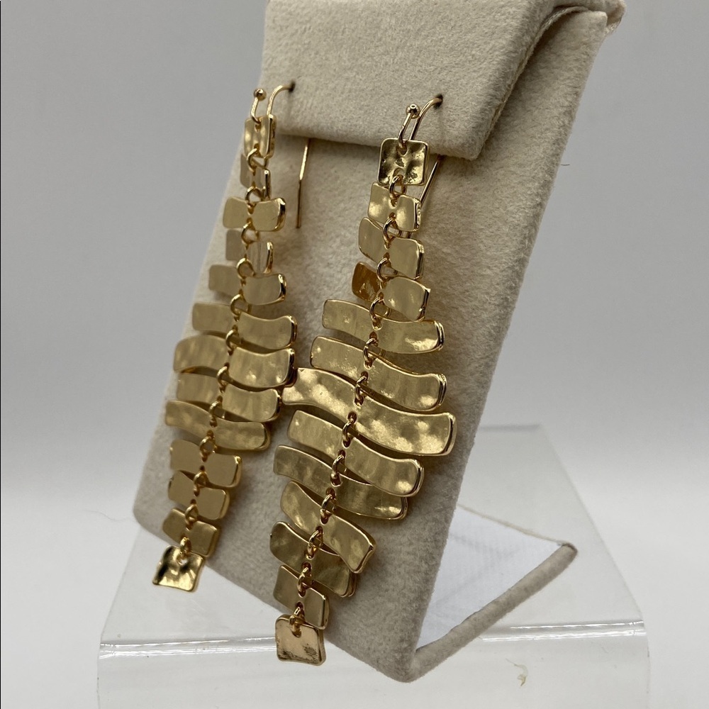 Gold Tone Fishbone Ladder Dangle Earrings Whimsygoth Wedding Guest 3”L - Picture 3 of 8